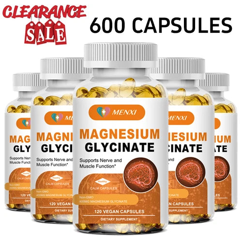 5 Pack Magnesium Glycinate 400mg With Vitamin B6 - Improve Sleep Quality Stress