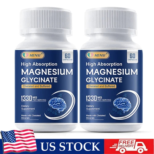 Magnesium Glycinate 1330mg 120 Capsules | Buffered & Chelated | by MENXI