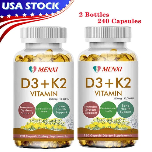 Vitamin D3 K2 Softgels Capsules - Extra Strength D3 K2 Supplements with 10000 IU
