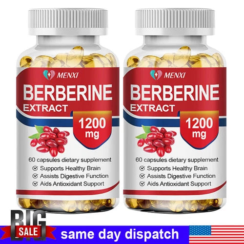 1200mg Berberine Capsules, Natural HCL Extract, Healthy Cholesterol Caps 2Packs