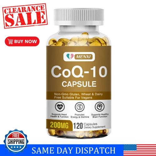 COQ 10 Coenzyme Q-10 200mg Heart Health Support, 120 Veggies Capsules NON-GMO