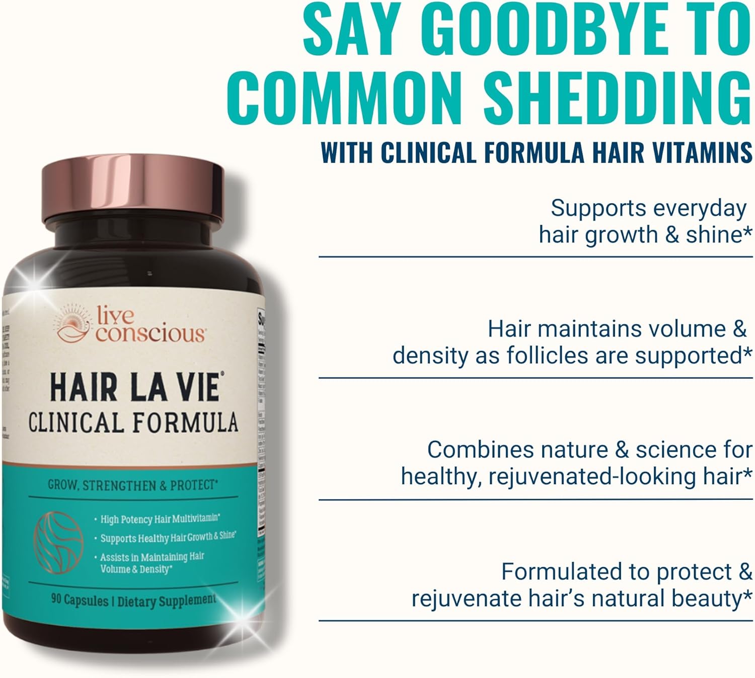 Hair La Vie Live Conscious Clinical Formula Hair Growth Vitamins for Women and Men w/Biotin 5000mcg, Collagen & Saw Palmetto (Pack of 1) - Wholesale Rabbits