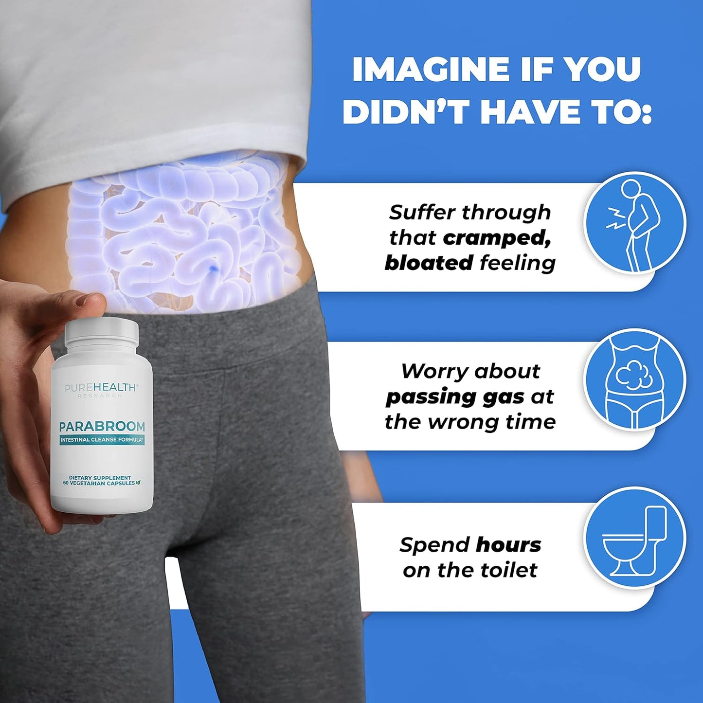 PUREHEALTH RESEARCH Parabroom - Gut Cleanse & Health Supplement - with Black Walnut, Sweet Wormwood Powder, Turmeric Extract, Olive Leaf, Garlic & Onion - Digestive Support for Women & Men 60 Capsules - Wholesale Rabbits