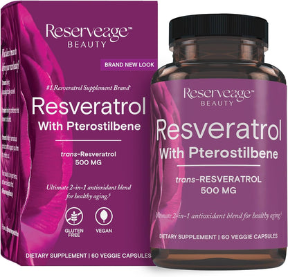 Reserveage Beauty, Resveratrol 500 mg with Pterostilbene, Antioxidant Supplement for Immune Support & Heart Health, Supports Healthy Aging, Paleo, Keto, 60 Capsules (60 Servings) - Wholesale Rabbits