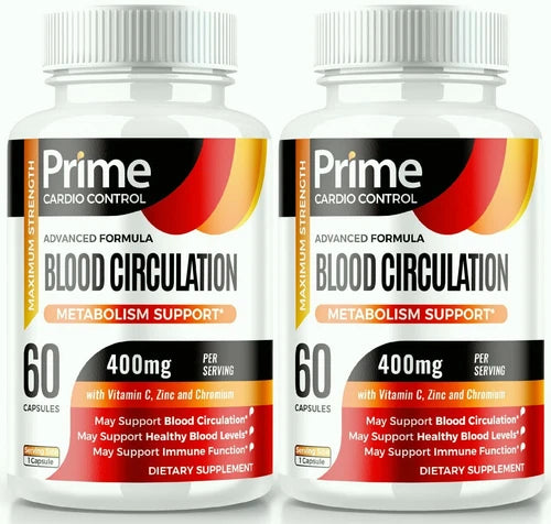 (2 Pack) Prime Cardio Control Pills for Healthy Blood Sugar Levels & Circulation