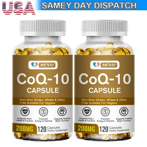 2 Packs Coenzyme Q-10 CoQ10 Capsules 200mg Heart Health Energy Support 120 Caps