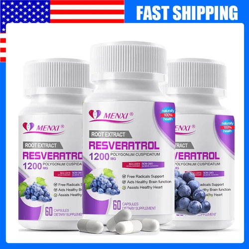3 Packs Resveratrol Extract Pills 1200mg, Anti Aging, Joint Pain, Free shipping