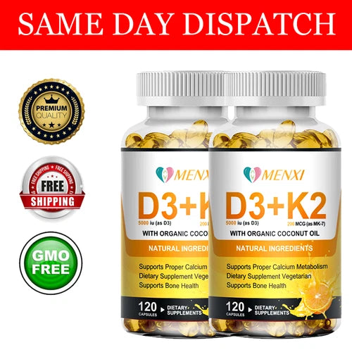 Vitamin K2 200 MCG with D3 5000 IU Supplement for Heart and Bone Health - 2 Pack