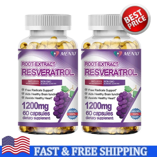 Resveratrol 1200mg Anti-aging Antioxidant, Non-GMO, Gluten Free - 2 Packs