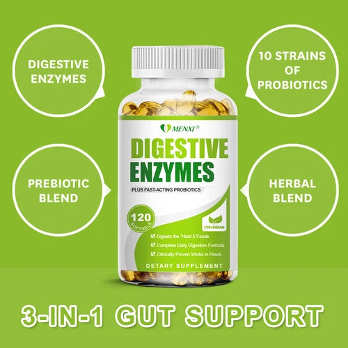 Digestive Enzymes Pancreatin Enzimas Digestivas 120 Caps 3 IN 1 Gut Support