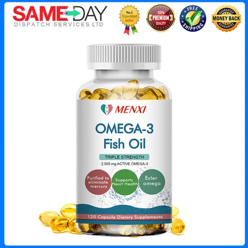 Omega 3 Fish Oil Capsules 3x Strength 2500mg EPA & DHA, Highest Potency Non-Gmo