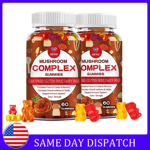 Mushroom Extract Complex Gummies Lions Mane Chaga Reishi Focus Memory Immunity